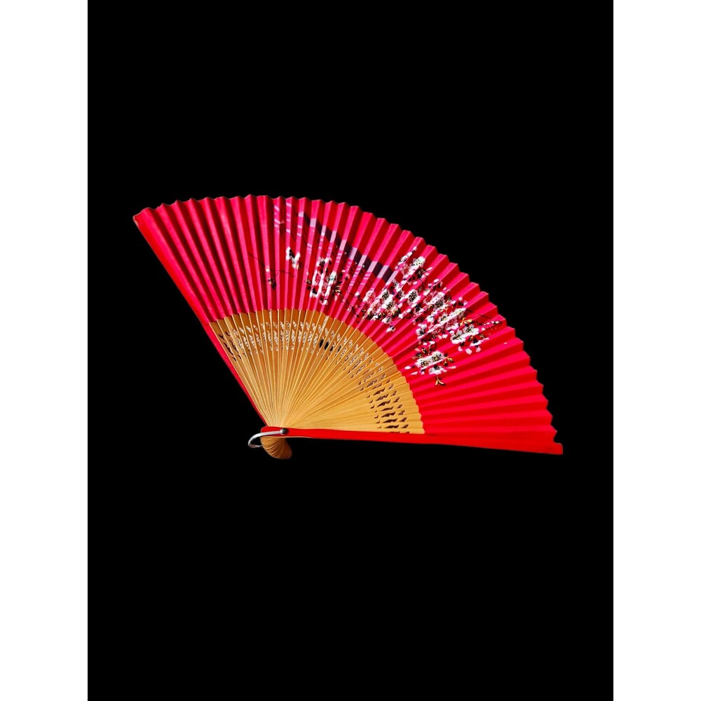 Vintage Red Folding Fan 10 Inch Handheld Bamboo Fan Oriental Dance Fan Accessory